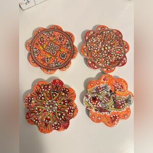 Colorful Floral Coasters Set. Hand painted Ceramic